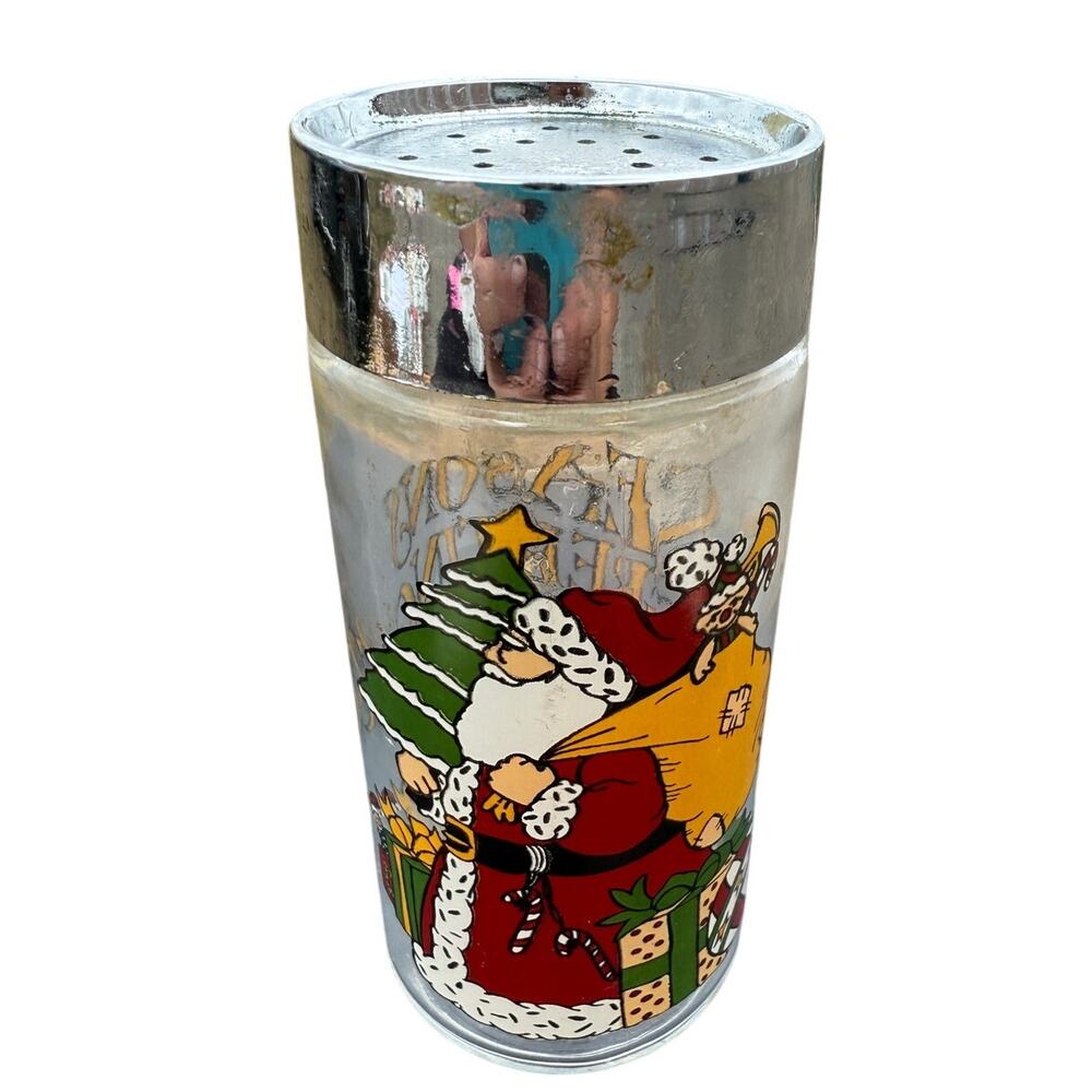🎅 Vintage Glass Santa Salt & Pepper Shaker – Seasons Greetings Holiday Jar